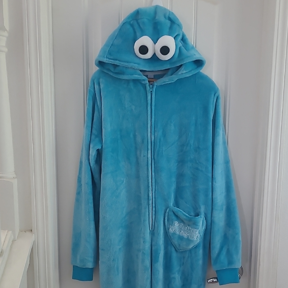 Plush Blue Hooded Onesie with Character Eyes